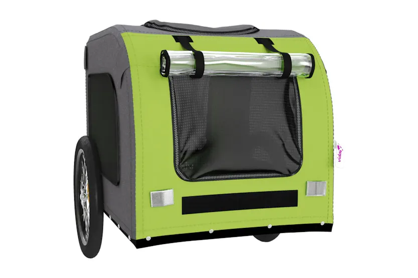 vidaXL 93843 Pet Bike Trailer Green And Grey Oxford Fabric&iron vidaXL 93843 Pet Bike Trailer Green And Grey Oxford Fabric&iron