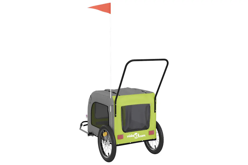 vidaXL 93857 Pet Bike Trailer Green And Grey Oxford Fabric And Iron vidaXL 93857 Pet Bike Trailer Green And Grey Oxford Fabric And Iron