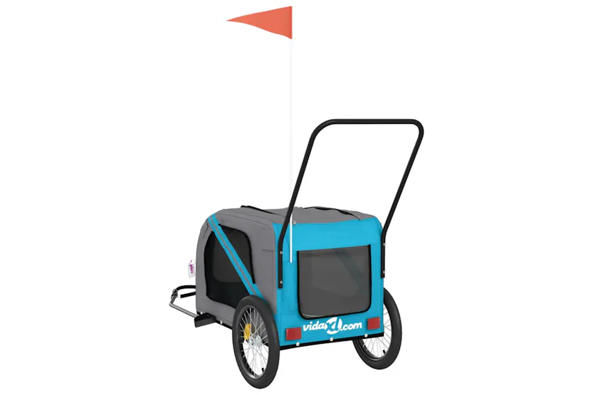 vidaXL 93904 Pet Bike Trailer Blue And Grey Oxford Fabric And Iron vidaXL 93904 Pet Bike Trailer Blue And Grey Oxford Fabric And Iron