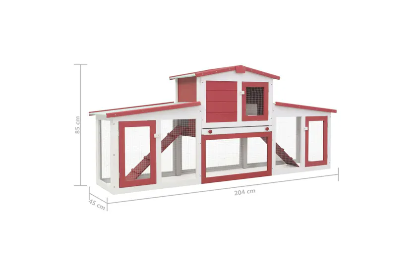 vidaXL 170845 Outdoor Large Rabbit Hutch Red And White 204x45x85cm Wood vidaXL 170845 Outdoor Large Rabbit Hutch Red And White 204x45x85cm Wood