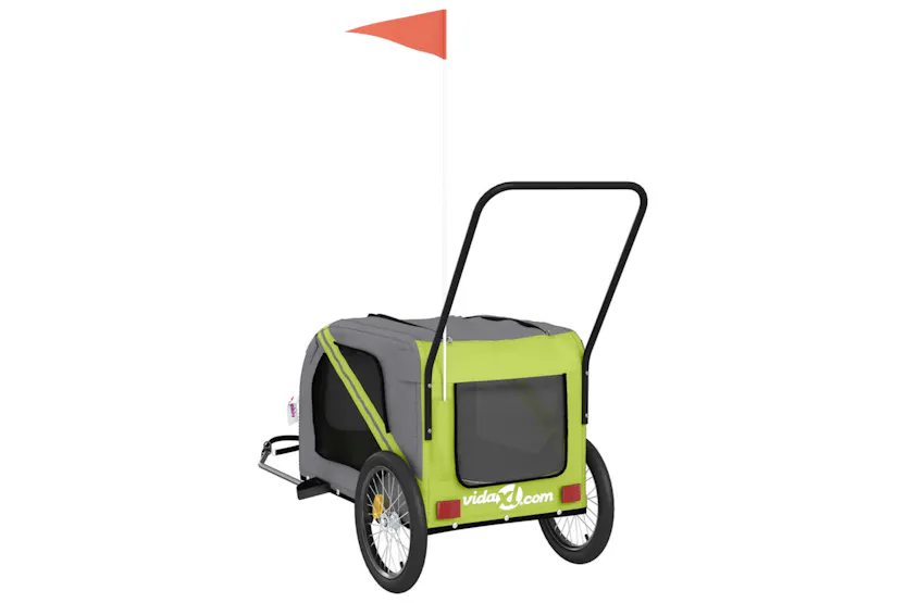 vidaXL 93906 Pet Bike Trailer Green And Grey Oxford Fabric And Iron vidaXL 93906 Pet Bike Trailer Green And Grey Oxford Fabric And Iron