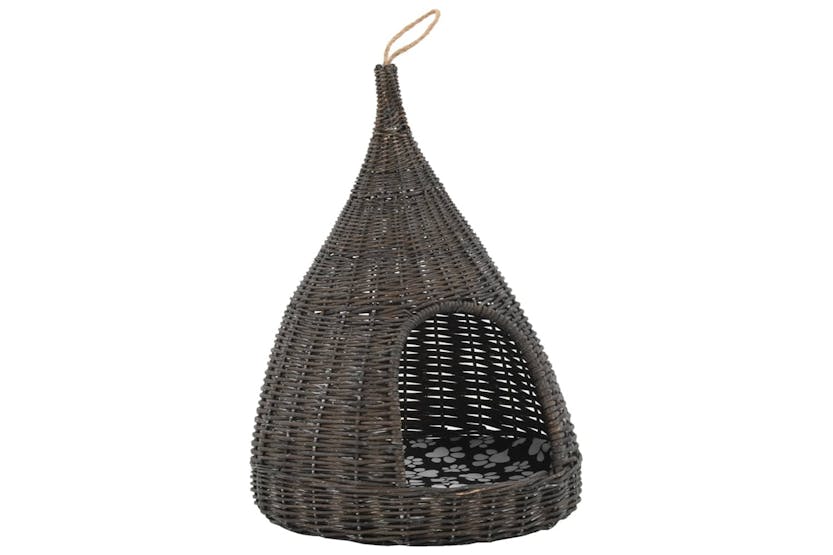vidaXL 170778 Cat House With Cushion Grey 40x60cm Natural Willow Teepee vidaXL 170778 Cat House With Cushion Grey 40x60cm Natural Willow Teepee