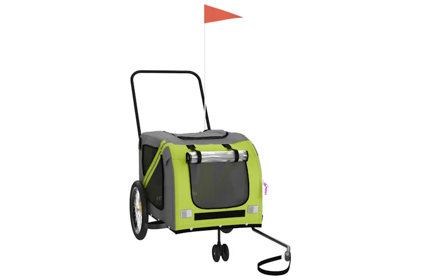 vidaXL 93906 Pet Bike Trailer Green And Grey Oxford Fabric And Iron vidaXL 93906 Pet Bike Trailer Green And Grey Oxford Fabric And Iron