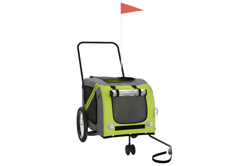 vidaXL 93906 Pet Bike Trailer Green And Grey Oxford Fabric And Iron vidaXL 93906 Pet Bike Trailer Green And Grey Oxford Fabric And Iron