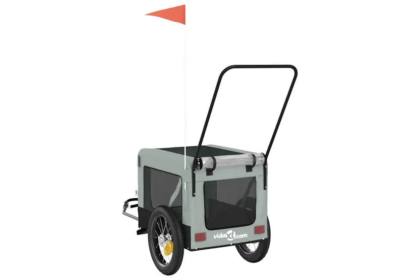vidaXL 93930 Pet Bike Trailer Grey And Black Oxford Fabric And Iron vidaXL 93930 Pet Bike Trailer Grey And Black Oxford Fabric And Iron