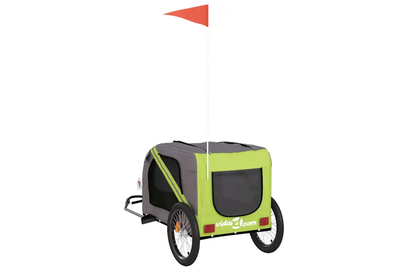 vidaXL 93885 Pet Bike Trailer Green And Grey Oxford Fabric And Iron vidaXL 93885 Pet Bike Trailer Green And Grey Oxford Fabric And Iron
