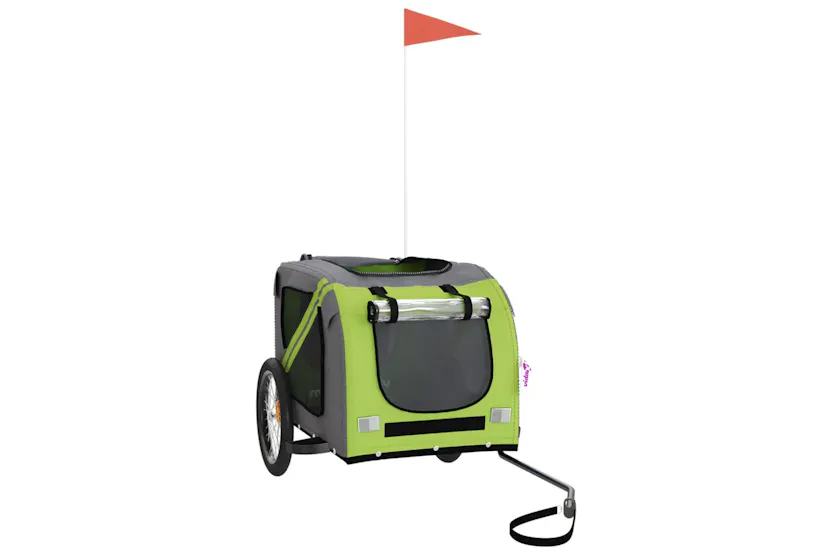 vidaXL 93885 Pet Bike Trailer Green And Grey Oxford Fabric And Iron vidaXL 93885 Pet Bike Trailer Green And Grey Oxford Fabric And Iron
