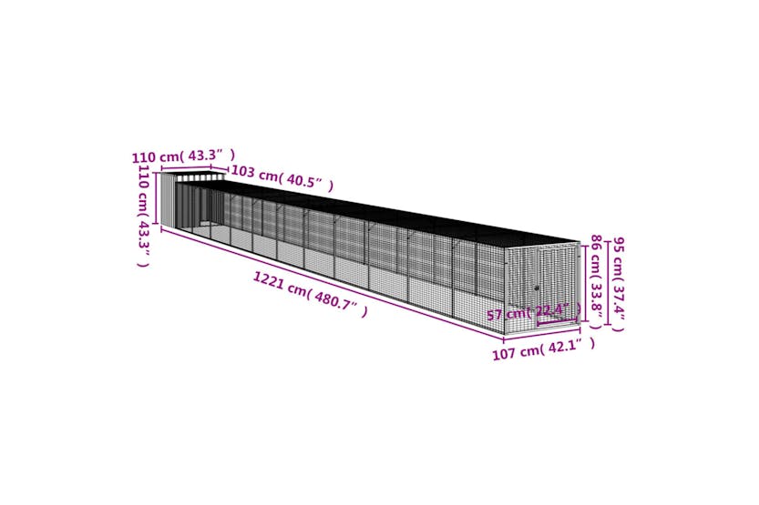 vidaXL 3189093 Chicken Cage With Run Anthracite 110x1221x110cm Galvanised Steel vidaXL 3189093 Chicken Cage With Run Anthracite 110x1221x110cm Galvanised Steel