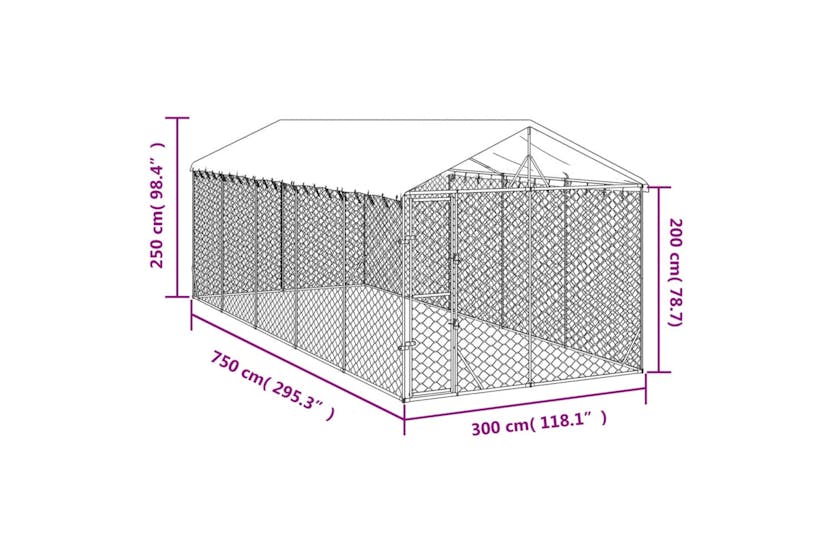 vidaXL 3190489 Outdoor Dog Kennel With Roof Silver 3x7.5x2.5 M Galvanised Steel vidaXL 3190489 Outdoor Dog Kennel With Roof Silver 3x7.5x2.5 M Galvanised Steel