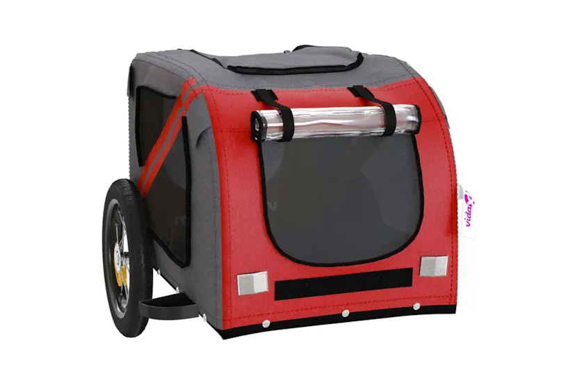 vidaXL 93866 Pet Bike Trailer Red And Grey Oxford Fabric And Iron vidaXL 93866 Pet Bike Trailer Red And Grey Oxford Fabric And Iron
