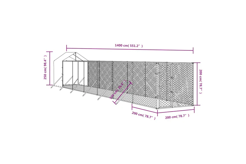 vidaXL 3190477 Outdoor Dog Kennel With Roof Silver 2x14x2.5 M Galvanised Steel vidaXL 3190477 Outdoor Dog Kennel With Roof Silver 2x14x2.5 M Galvanised Steel