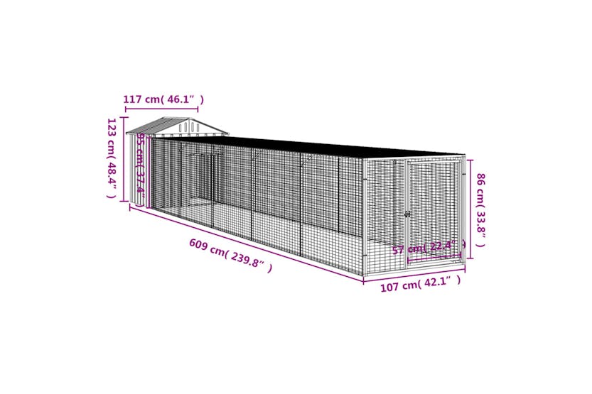 vidaXL 3189075 Chicken Cage With Run Light Grey 117x609x123cm Galvanised Steel vidaXL 3189075 Chicken Cage With Run Light Grey 117x609x123cm Galvanised Steel