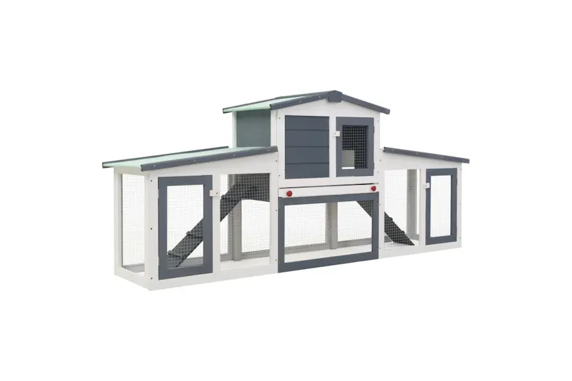 vidaXL 170843 Outdoor Large Rabbit Hutch Grey And White 204x45x85cm Wood vidaXL 170843 Outdoor Large Rabbit Hutch Grey And White 204x45x85cm Wood