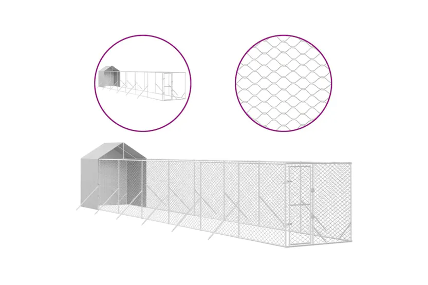 vidaXL 3190477 Outdoor Dog Kennel With Roof Silver 2x14x2.5 M Galvanised Steel vidaXL 3190477 Outdoor Dog Kennel With Roof Silver 2x14x2.5 M Galvanised Steel