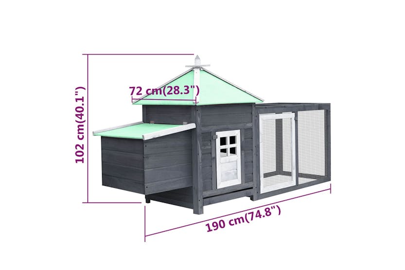 vidaXL 170981 Chicken Coop With Nest Box Grey 190x72x102cm Solid Firwood vidaXL 170981 Chicken Coop With Nest Box Grey 190x72x102cm Solid Firwood