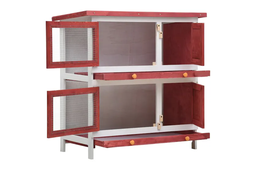 vidaXL 170836 Outdoor Rabbit Hutch 4 Doors Red Wood vidaXL 170836 Outdoor Rabbit Hutch 4 Doors Red Wood