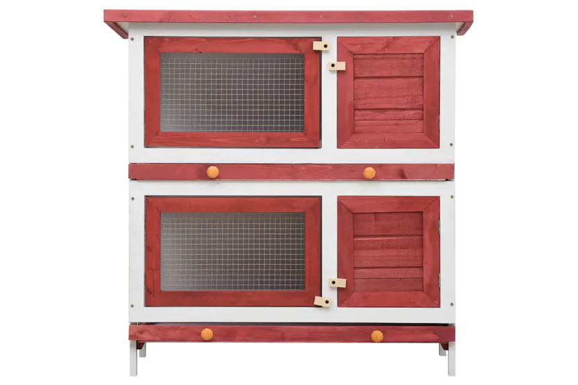 vidaXL 170836 Outdoor Rabbit Hutch 4 Doors Red Wood vidaXL 170836 Outdoor Rabbit Hutch 4 Doors Red Wood