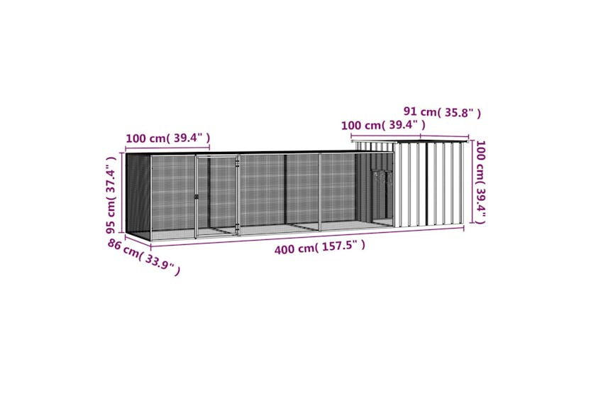 vidaXL 3106461 Chicken Cage Grey 400x91x100cm Galvanised Steel vidaXL 3106461 Chicken Cage Grey 400x91x100cm Galvanised Steel