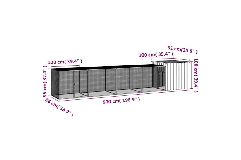 vidaXL 3106454 Chicken Cage Anthracite 500x91x100cm Galvanised Steel vidaXL 3106454 Chicken Cage Anthracite 500x91x100cm Galvanised Steel