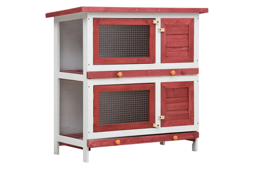 vidaXL 170836 Outdoor Rabbit Hutch 4 Doors Red Wood vidaXL 170836 Outdoor Rabbit Hutch 4 Doors Red Wood