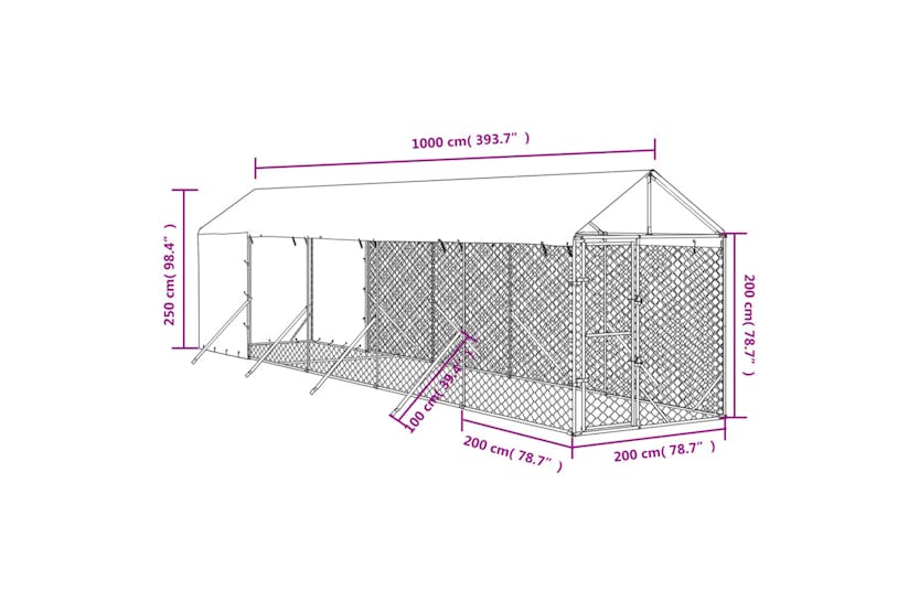 vidaXL 3190492 Outdoor Dog Kennel With Roof Silver 2x10x2.5 M Galvanised Steel vidaXL 3190492 Outdoor Dog Kennel With Roof Silver 2x10x2.5 M Galvanised Steel