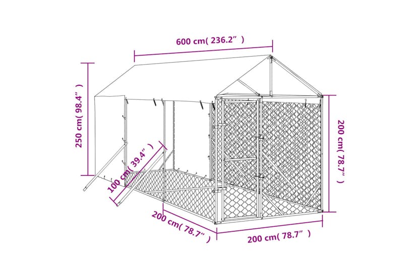 vidaXL 3190491 Outdoor Dog Kennel With Roof Silver 2x6x2.5 M Galvanised Steel vidaXL 3190491 Outdoor Dog Kennel With Roof Silver 2x6x2.5 M Galvanised Steel