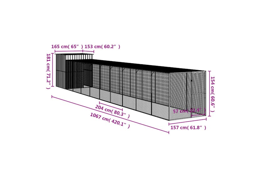 vidaXL 3189112 Chicken Cage With Run Anthracite 165x1067x181cm Galvanised Steel vidaXL 3189112 Chicken Cage With Run Anthracite 165x1067x181cm Galvanised Steel