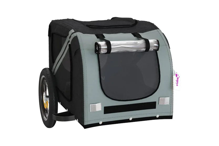vidaXL 93867 Pet Bike Trailer Grey And Black Oxford Fabric And Iron vidaXL 93867 Pet Bike Trailer Grey And Black Oxford Fabric And Iron