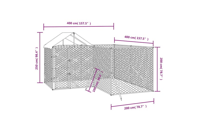 vidaXL 3190470 Outdoor Dog Kennel With Roof Silver 4x4x2.5 M Galvanised Steel vidaXL 3190470 Outdoor Dog Kennel With Roof Silver 4x4x2.5 M Galvanised Steel