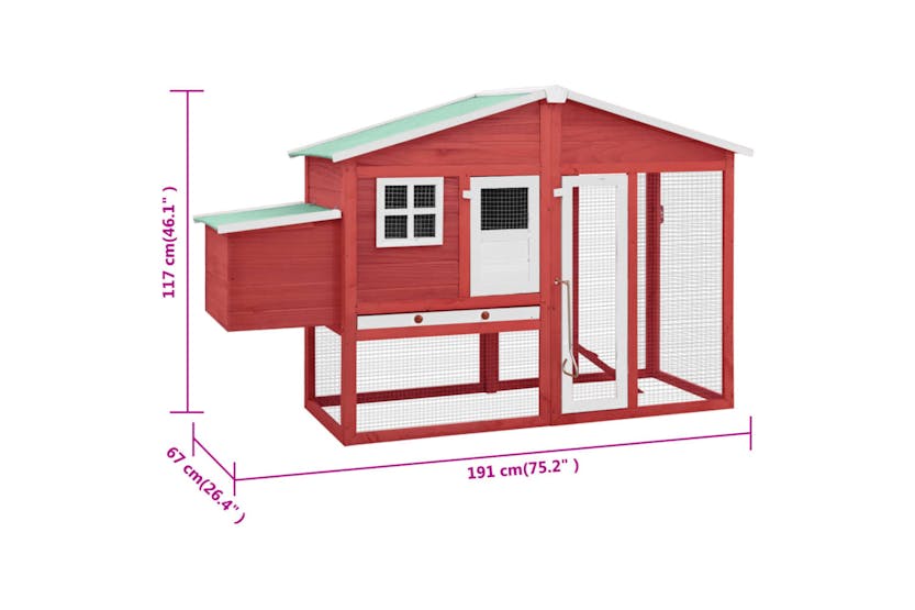 vidaXL 170867 Chicken Coop With Nest Box Red And White Solid Fir Wood vidaXL 170867 Chicken Coop With Nest Box Red And White Solid Fir Wood