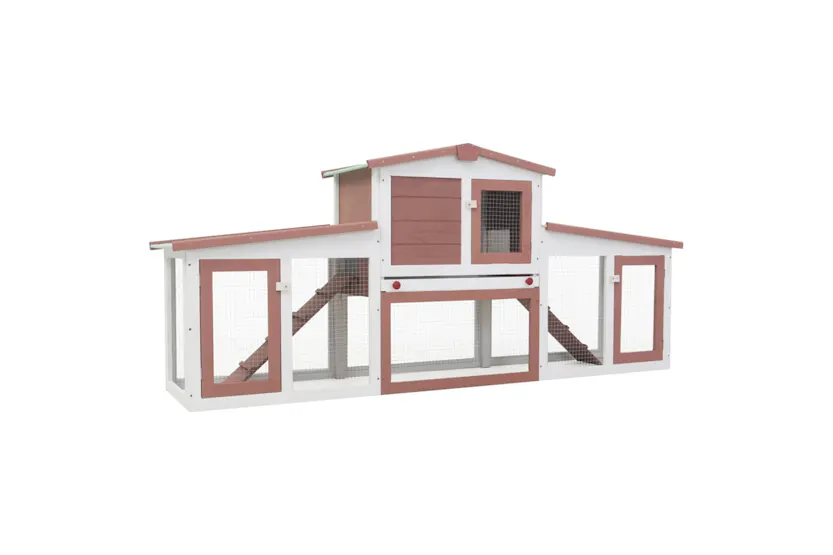vidaXL 170844 Outdoor Large Rabbit Hutch Brown And White 204x45x85cm Wood vidaXL 170844 Outdoor Large Rabbit Hutch Brown And White 204x45x85cm Wood