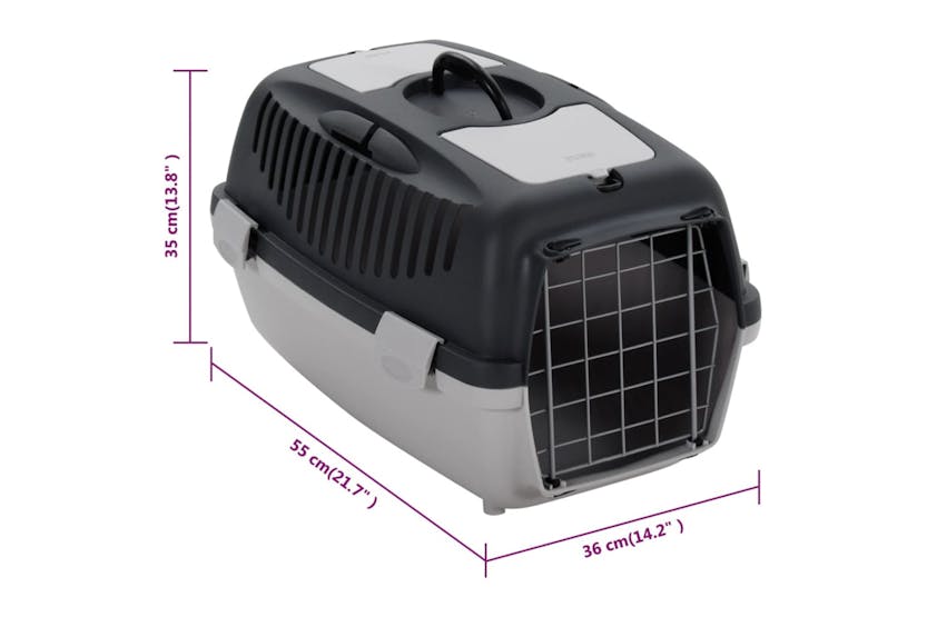 vidaXL 171797 Pet Transport Box Grey And Black 55x36x35cm Pp vidaXL 171797 Pet Transport Box Grey And Black 55x36x35cm Pp
