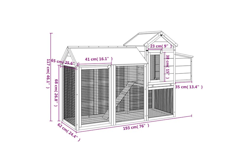 vidaXL 172232 Chicken Coop Brown 193x65x117cm Solid Wood Pine vidaXL 172232 Chicken Coop Brown 193x65x117cm Solid Wood Pine