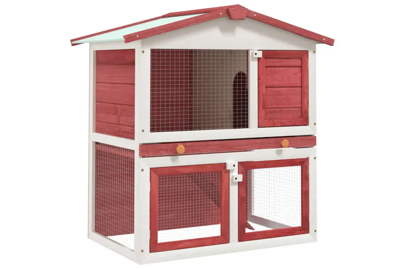 vidaXL 170839 Outdoor Rabbit Hutch 3 Doors Red Wood vidaXL 170839 Outdoor Rabbit Hutch 3 Doors Red Wood