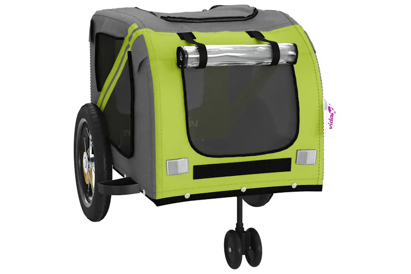 vidaXL 93892 Pet Bike Trailer Green And Black Oxford Fabric And Iron vidaXL 93892 Pet Bike Trailer Green And Black Oxford Fabric And Iron