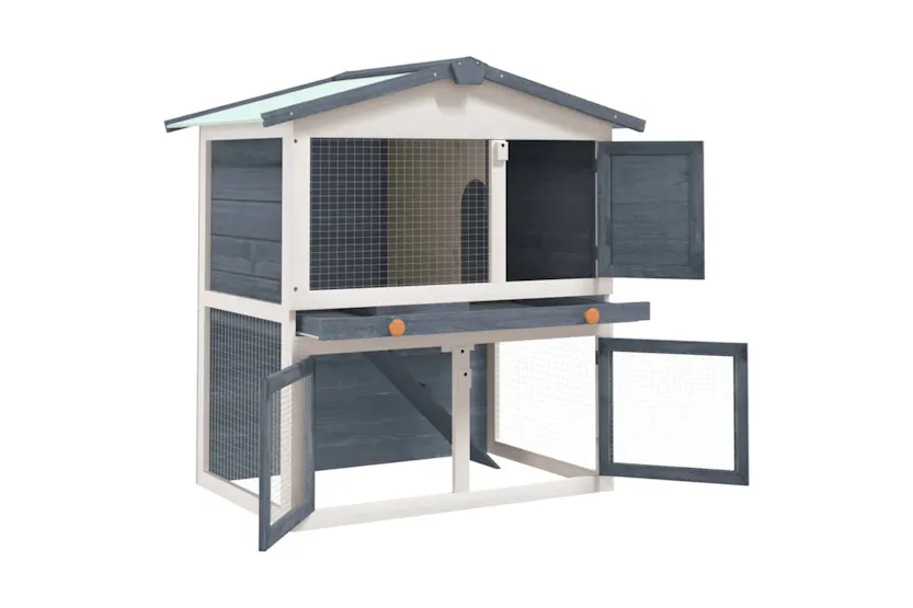 vidaXL 170837 Outdoor Rabbit Hutch 3 Doors Grey Wood vidaXL 170837 Outdoor Rabbit Hutch 3 Doors Grey Wood