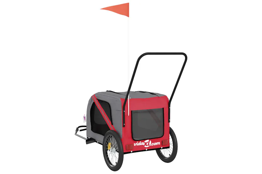 vidaXL 93901 Pet Bike Trailer Red And Grey Oxford Fabric And Iron vidaXL 93901 Pet Bike Trailer Red And Grey Oxford Fabric And Iron