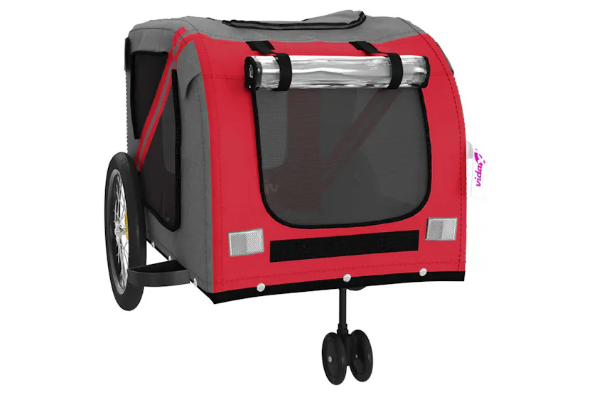 vidaXL 93901 Pet Bike Trailer Red And Grey Oxford Fabric And Iron vidaXL 93901 Pet Bike Trailer Red And Grey Oxford Fabric And Iron