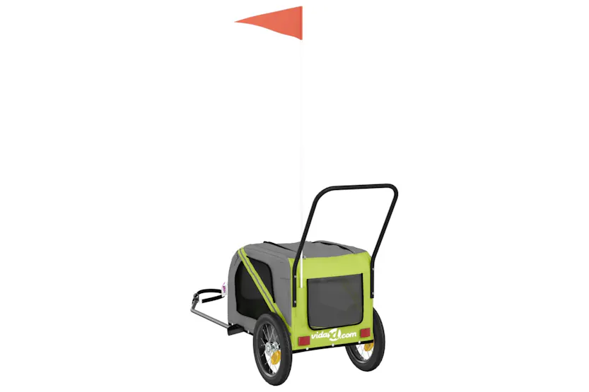 vidaXL 93892 Pet Bike Trailer Green And Black Oxford Fabric And Iron vidaXL 93892 Pet Bike Trailer Green And Black Oxford Fabric And Iron