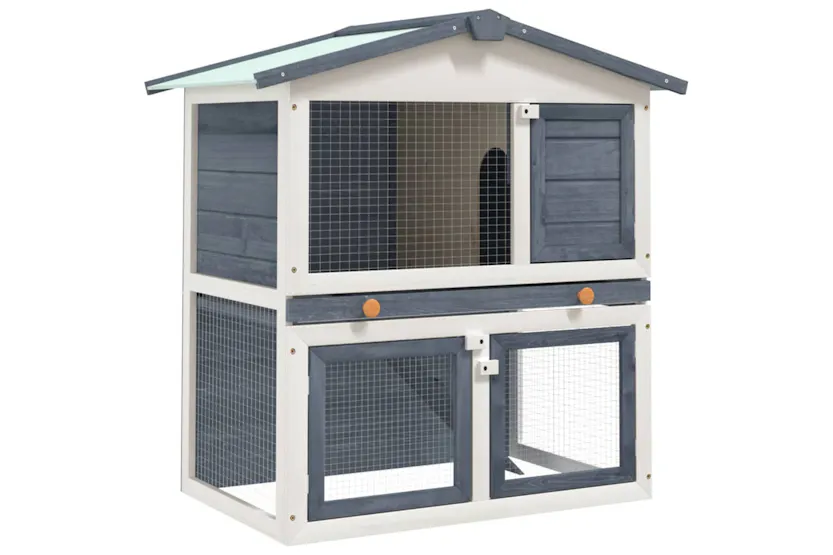 vidaXL 170837 Outdoor Rabbit Hutch 3 Doors Grey Wood vidaXL 170837 Outdoor Rabbit Hutch 3 Doors Grey Wood