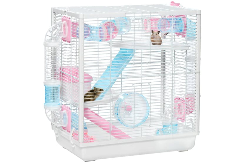 PawHut Hamster Cage for Small Rodents with Tunnel Tube | Blue/White PawHut Hamster Cage for Small Rodents with Tunnel Tube | Blue/White