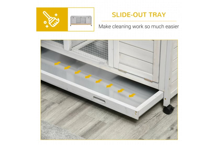 PawHut Wooden Small Animal House for Indoor Outdoor with Wheels | Light Grey PawHut Wooden Small Animal House for Indoor Outdoor with Wheels | Light Grey