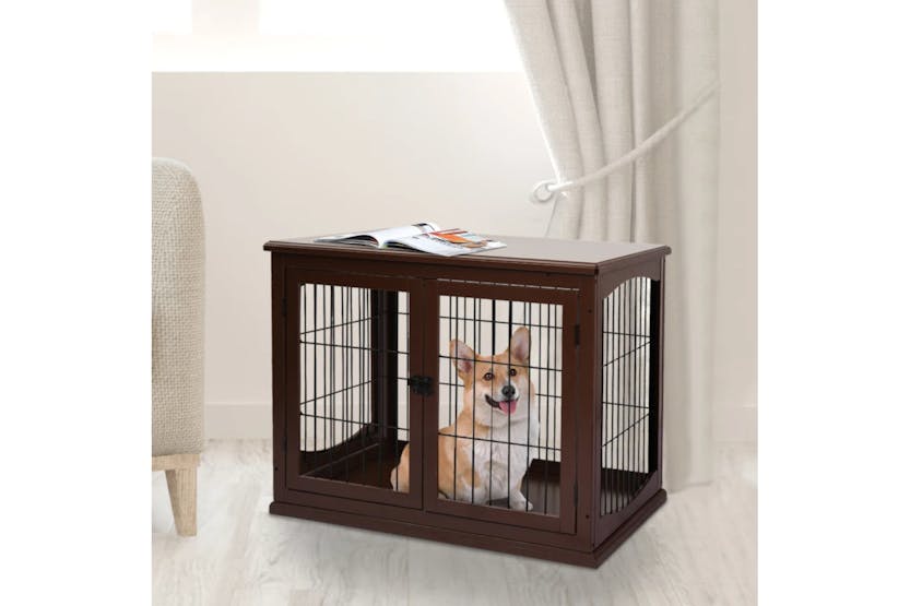 PawHut Indoor Small Dog Wooden Crate with Metal Wire | Brown PawHut Indoor Small Dog Wooden Crate with Metal Wire | Brown