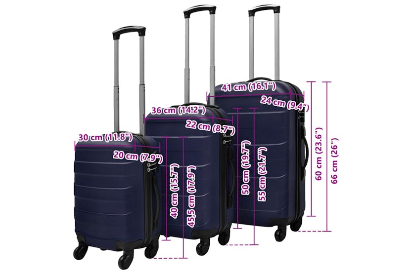 vidaXL Three Piece Hardcase Trolley Set Blue 45.5/55/66cm vidaXL Three Piece Hardcase Trolley Set Blue 45.5/55/66cm