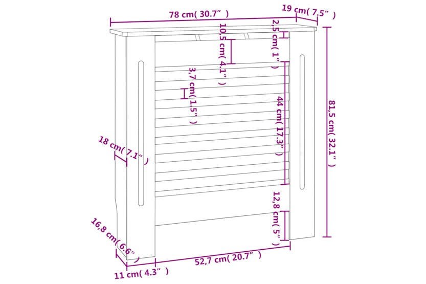 vidaXL Mdf Radiator Cover Grey 78cm vidaXL Mdf Radiator Cover Grey 78cm
