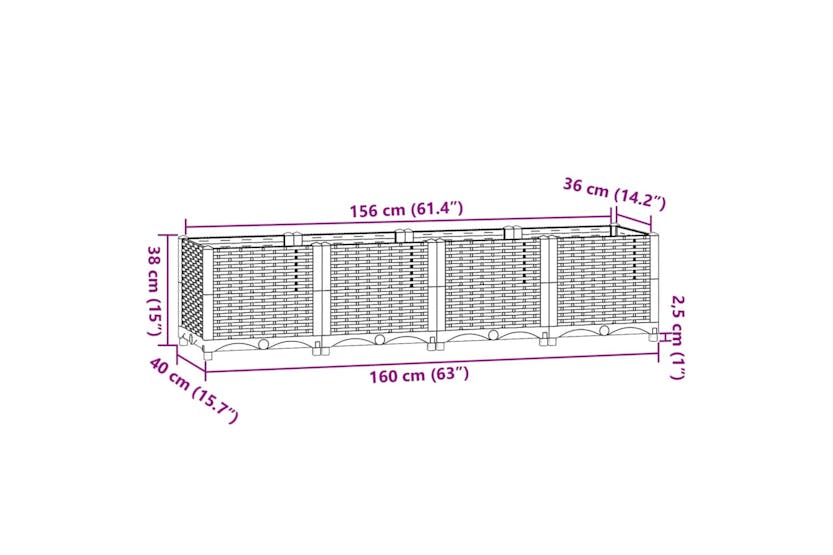 vidaXL Raised Bed 160x40x38cm Polypropylene vidaXL Raised Bed 160x40x38cm Polypropylene