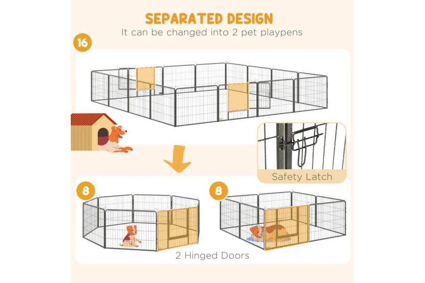 PawHut 16 Panels Heavy Duty Puppy Playpen | Grey PawHut 16 Panels Heavy Duty Puppy Playpen | Grey