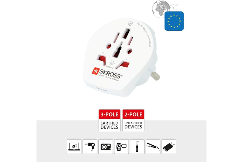 Skross World to Europe Travel Adapter | White Skross World to Europe Travel Adapter | White