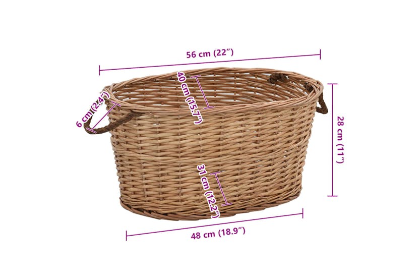 vidaXL Firewood Basket With Carrying Handles 58x42x29cm Natural Willow vidaXL Firewood Basket With Carrying Handles 58x42x29cm Natural Willow