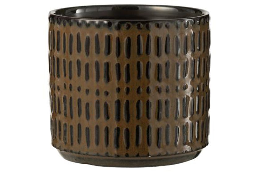 Ceramic Stripe Flowerpot | Black/Brown | Medium Ceramic Stripe Flowerpot | Black/Brown | Medium